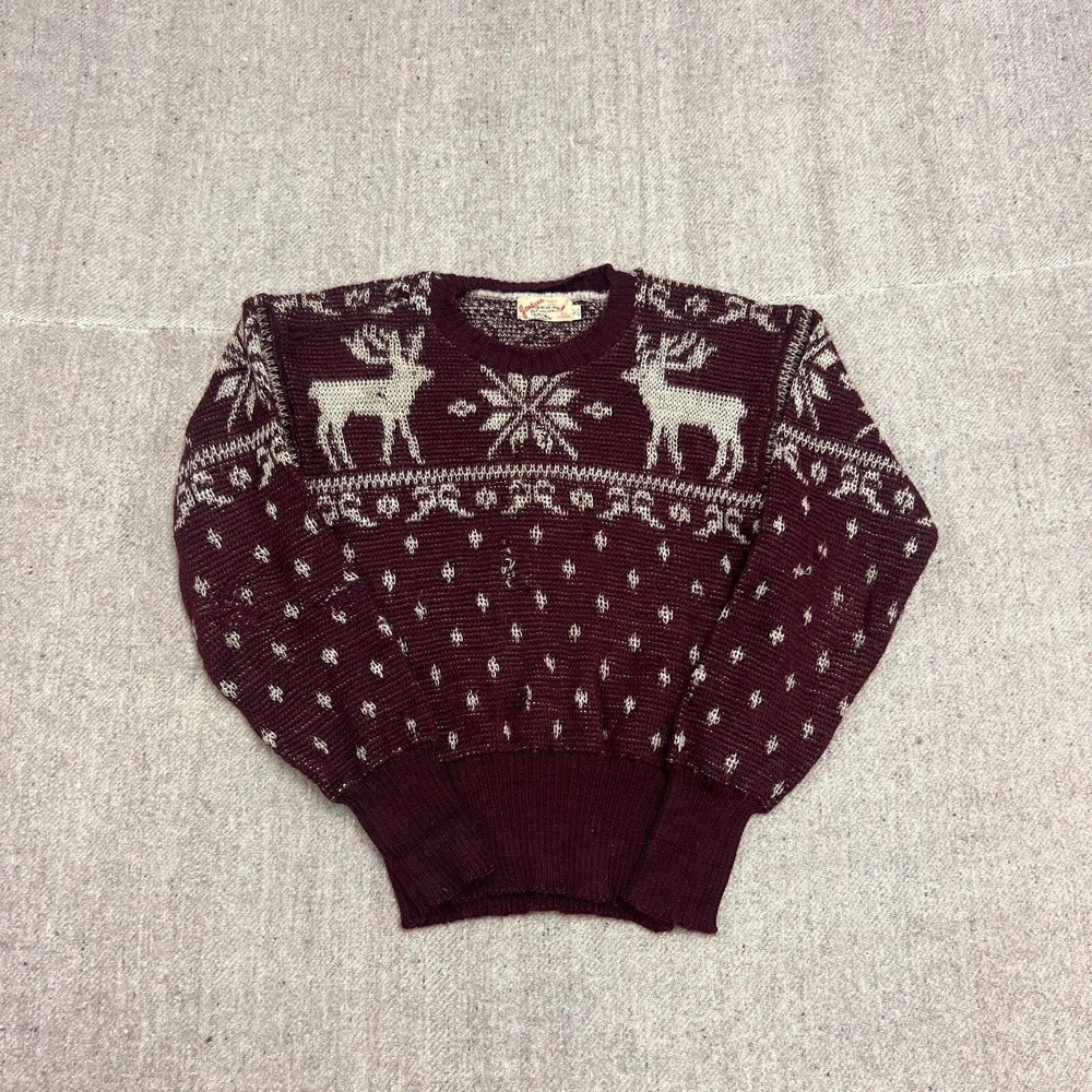 Vintage Jantzen Sweater XS Red 1940s Novelty‎ Reindeer Christmas Distressed